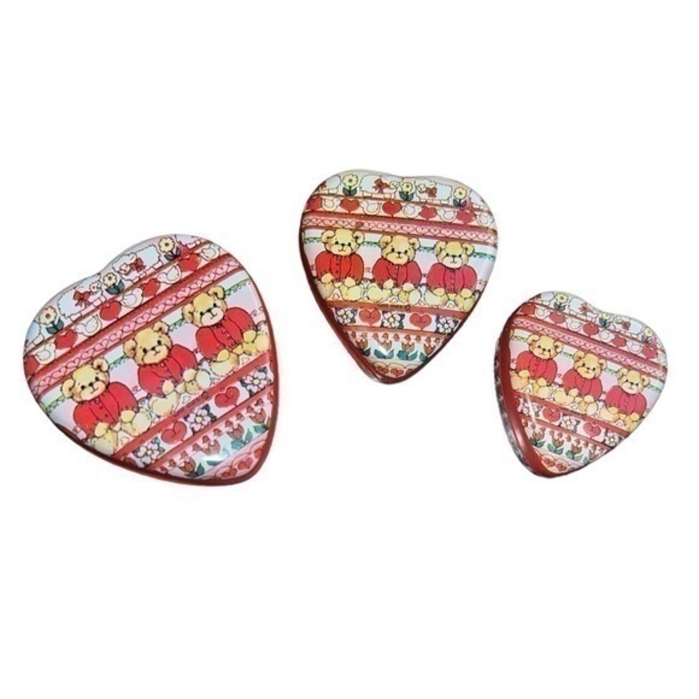 Vintage 1982 Enesco mini bear heart tins